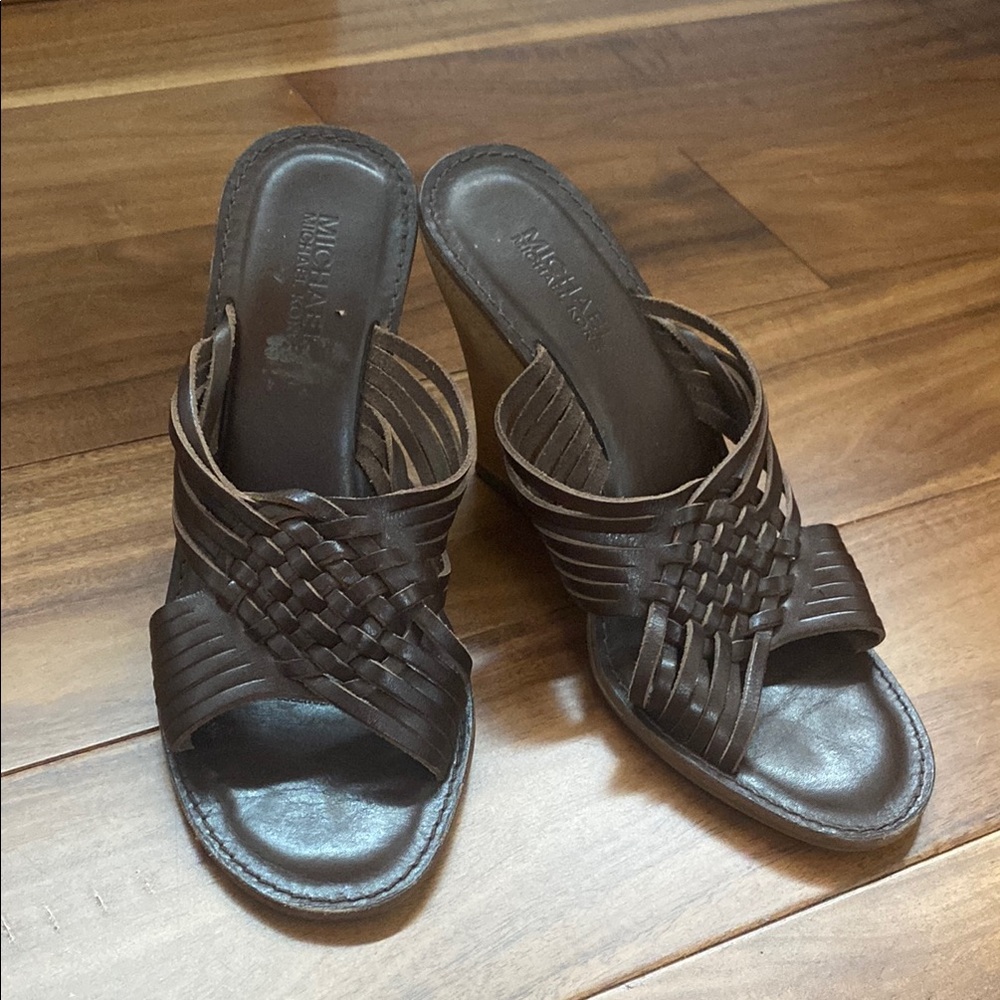 Michael Kors Brown Mules with Woven Leather Design
